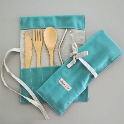 conjunto de colher, garfo e faca bambú